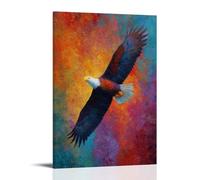 Jubonexis Impression sur toile de style Aigle à tête blanche colorée en vol Impression sur toile pour salon, ferme, décoration murale avec cadre 30 x 45 cm