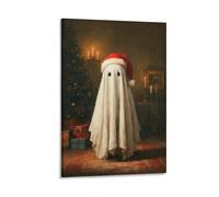 Jubonexis Impression sur toile représentant un fantôme portant un chapeau de Père Noël - Impression sur toile pour salon, ferme, décoration sans cadre - 30 x 45 cm
