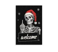 Jubonexis Impression sur toile représentant un squelette portant un chapeau de Père Noël - Impression sur toile pour salon et ferme - 30 x 45 cm - Sans cadre