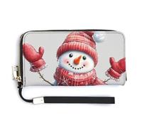 Jubonexis Joli bonhomme de neige portant une écharpe rouge en cuir PU long portefeuille à deux volets, porte-monnaie, carte de crédit, porte-cartes, stockage d'argent pour homme et femme