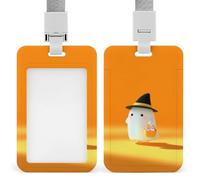 Jubonexis Joli chapeau de sorcière fantôme tenant un seau d'Halloween avec porte-badge rétractable à clip pour carte de protection, badge nominatif, étiquette de nom pour travail, bureau, médecin