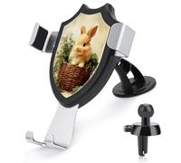 Jubonexis Joli petit lapin dans le panier - Plantes vertes - Support de téléphone de voiture triangulaire à clip - Support de téléphone portable pour grille d'aération - Accessoires automobiles pour