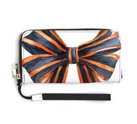 Jubonexis Joli portefeuille à deux volets en cuir synthétique avec nœud bleu marine et queues oranges rayées pour Halloween, porte-monnaie, carte de crédit, porte-cartes et argent pour homme et femme