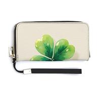 Jubonexis Joli trèfle à quatre feuilles sur cuir PU blanc pur pochette portefeuille long à deux volets, porte-monnaie, carte de crédit, porte-cartes durable pour homme et femme