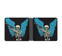 Jubonexis Keleton Portefeuille à deux volets en cuir synthétique souple avec ailes bleues pour pièces de monnaie, cartes de crédit, porte-cartes et billets pour homme et femme