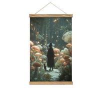 Jubonexis Kit de peinture sur toile avec motif chat noir sorcière dans la forêt et champignons