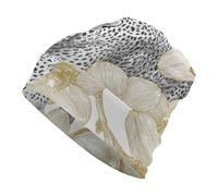 Jubonexis Leopard Line Art Chapeau tricoté pour adultes Bonnet tricoté doux et confortable pour homme et femme Blanc