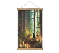 Jubonexis Library Kit de peinture sur toile Motif chat noir assis sur un livre ouvert Cadre en bois Décoration murale