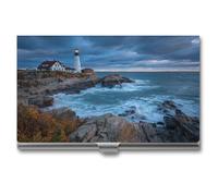 Jubonexis Lighthouse on The Rocky Coastline Porte-cartes de visite fin en métal pour homme et femme
