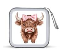 Jubonexis Little Highland Bull Étui de rangement portable pour CD, DVD et voiture Motif taureau avec nœud rose