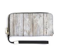 Jubonexis Long portefeuille à deux volets en cuir synthétique avec motif bois de ferme blanc, porte-monnaie, carte de crédit, rangement de l'argent pour homme et femme