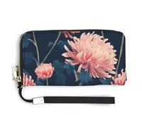 Jubonexis Long portefeuille à deux volets en cuir synthétique avec motif chrysanthèmes roses, porte-monnaie, carte de crédit, stockage de l'argent pour homme et femme