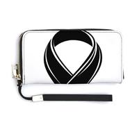 Jubonexis Long portefeuille à deux volets en cuir synthétique avec ruban de sensibilisation au cancer noir et blanc, porte-monnaie, porte-monnaie, porte-cartes et argent pour homme et femme