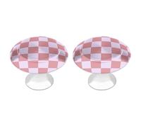 Jubonexis Lot de 2 boutons de tiroir ronds à motif damier rose et gris avec vis pour armoire, placard, maison, bureau, cuisine