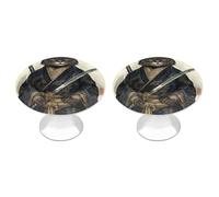 Jubonexis Lot de 2 boutons de tiroir ronds avec vis en forme de chat japonais tenant une arme - Décoration pour armoire, bureau, cuisine