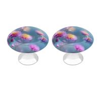 Jubonexis Lot de 2 boutons de tiroir ronds doux en forme de fleur d'été pastel avec vis, poignées de tiroir de commode, décoration pour armoire, maison, bureau, cuisine