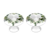 Jubonexis Lot de 2 boutons de tiroir ronds en forme de cœur avec vis en forme de couronne florale aquarelle, feuilles d'eucalyptus, décoration pour armoire, maison, bureau, cuisine