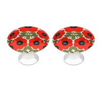 Jubonexis Lot de 2 boutons de tiroir ronds modernes du milieu du siècle avec vis - Motif fleurs rouges - Décoration pour armoire, maison, bureau, cuisine