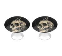 Jubonexis Lot de 2 boutons de tiroir ronds vintage en forme de corbeau sur un crâne humain avec vis, pour armoire, placard, maison, bureau, cuisine