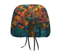 Jubonexis Lot de 2 housses élastiques et confortables pour appuie-tête de voiture à imprimé grand arbre coloré pour homme et femme, compatible avec la plupart des voitures, camionnettes, SUV, camions
