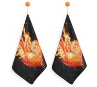Jubonexis Lot de 2 petites serviettes à main en forme de cœur flamboyant avec boucle de suspension pour cuisine et salle de bain