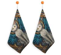 Jubonexis Lot de 2 petites serviettes absorbantes et douces avec boucle de suspension pour cuisine et salle de bain Motif chat ange avec ailes bleues