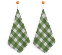 Jubonexis Lot de 2 petites serviettes de toilette absorbantes et douces à motif à carreaux verts et blancs avec boucle de suspension pour cuisine et salle de bain