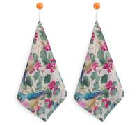 Jubonexis Lot de 2 petites serviettes de toilette en forme d'oiseau de Noël pastel vintage avec boucle de suspension pour cuisine et salle de bain