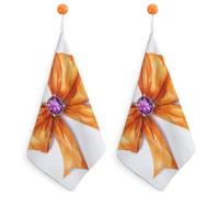 Jubonexis Lot de 2 petits essuie-mains en ruban de satin orange avec pierre précieuse violette avec boucle de suspension pour cuisine et salle de bain