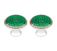 Jubonexis Lot de 2 poignées de tiroir rondes vertes et beiges avec garniture en corde, poignées de tiroir avec vis, décoration pour armoire, bureau, cuisine