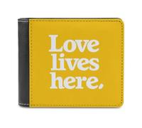Jubonexis Love Lives Here on - Portefeuille à deux volets en cuir synthétique souple jaune - Porte-monnaie - Porte-carte - Durable - Pour homme et femme