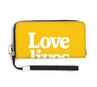 Jubonexis Love Lives Here on - Portefeuille long à deux volets en cuir synthétique jaune - Porte-monnaie - Porte-monnaie - Porte-cartes - Stockage d'argent pour homme et femme