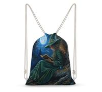 Jubonexis Magical Witch of The Forest Reading Drawstring Backpack Canvas String Bag Lightweight Sports Gym Bag for Men Women