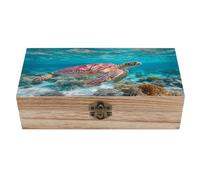Jubonexis Majestic Boîte de rangement en bois avec couvercle à charnière et fermoir à l'avant Motif tortue de mer Grande boîte à souvenirs