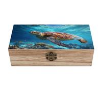 Jubonexis Majestic Boîte de rangement en bois avec couvercle à charnière et fermoir à l'avant Motif tortue de mer Grande boîte à souvenirs