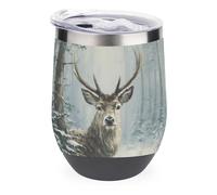 Jubonexis Majestic Deer Verre à vin isotherme en acier inoxydable à double paroi avec couvercle 355 ml