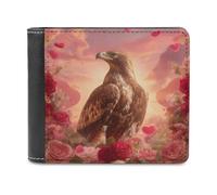 Jubonexis Majestic Eagle Portefeuille à deux volets en cuir synthétique souple avec porte-cartes et porte-cartes pour homme et femme Motif cœurs rouges roses roses