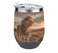Jubonexis Majestic Lion Open Grassland Verre à vin isotherme en acier inoxydable à double paroi avec couvercle 355 ml
