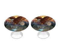 Jubonexis Majestic Lot de 2 boutons de tiroir ronds avec vis en forme d'aigle à tête blanche planant au-dessus des sommets des montagnes - Décoration pour placard, maison, bureau, cuisine