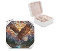 Jubonexis Majestic Petite boîte à bijoux en cuir synthétique avec aigle à tête blanche qui s'élève au-dessus des sommets des montagnes