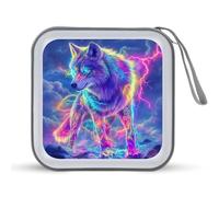 Jubonexis Majestic Wolf Étui de rangement portable pour CD DVD Motif yeux fluo