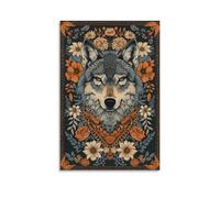 Jubonexis Majestic Wolf Fleurs tribales Poster Impression sur toile Peinture esthétique pour salon ferme Décor 30 x 45 cm Sans cadre