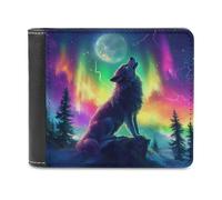 Jubonexis Majestic Wolf Howls at The Moon Portefeuille à deux volets en cuir synthétique souple pour pièces de monnaie, carte de crédit, porte-cartes fin pour homme et femme