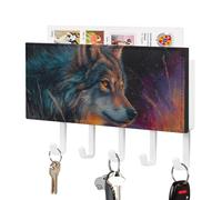 Jubonexis Majestic Wolf Porte-clés mural avec 5 crochets en acrylique pour maison, bureau, entrée