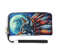 Jubonexis Majestic Wolf Portefeuille long à deux volets en cuir synthétique pour porte-monnaie, carte de crédit, porte-cartes et argent pour homme et femme