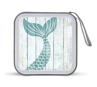 Jubonexis Mallette de rangement portable en bois avec queue de sirène bleu sarcelle et blanc