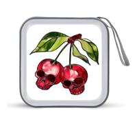 Jubonexis Mallette de rangement portable pour CD, DVD en vitrail rouge avec têtes de mort pour voiture, maison, voyage