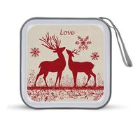 Jubonexis Mallette de rangement portable pour CD DVD et 2 silhouettes de rennes rouges pour voiture, maison, voyage