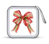 Jubonexis Mallette de rangement portable pour CD DVD et CD Motif nœud de Noël Rouge satiné avec rayures vertes