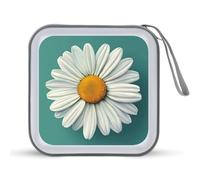 Jubonexis Mallette de rangement portable pour CD, DVD et voiture Motif marguerite blanche avec centre jaune sur turquoise